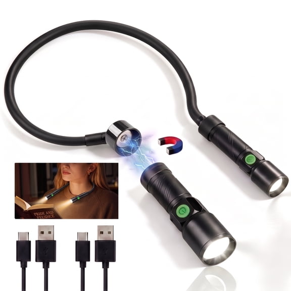 DAYBETTER LED Neck Reading Light, 2-Brightness Detachable Light with Zoomable & Magnetic, Hand-Free Book Light for Reading, Crafting, Camping