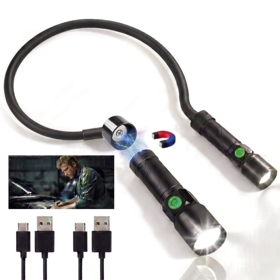 DAYBETTER LED Neck Light, Detachable Grill Light with Zoomable & Magnetic Flashlight, Hand-Free Rechargeable Book Light, for Car Repairing, Reading, Fishing