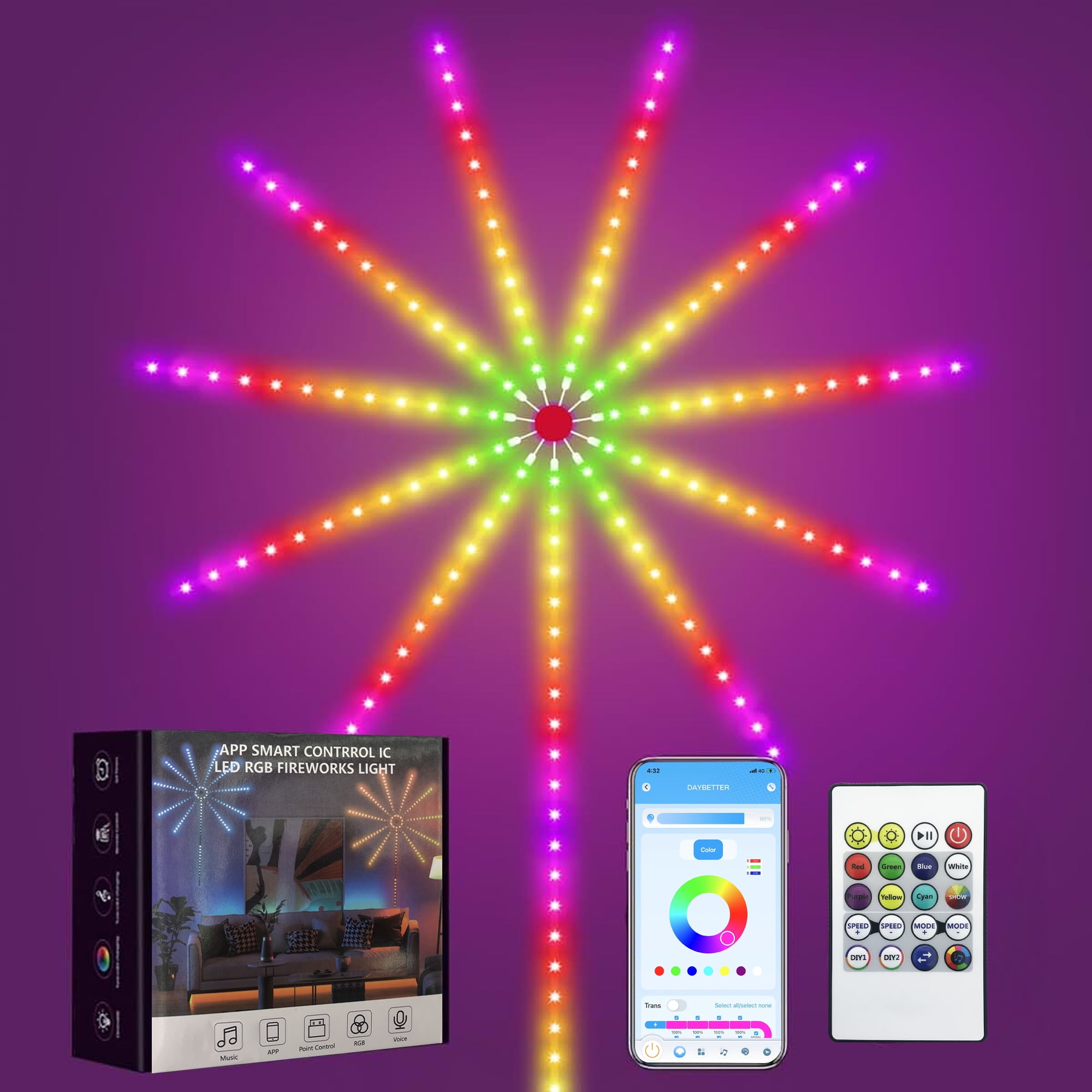 DAYBETTER LED RGB Firework Lights for Bedroom, LED Strip Lights USB