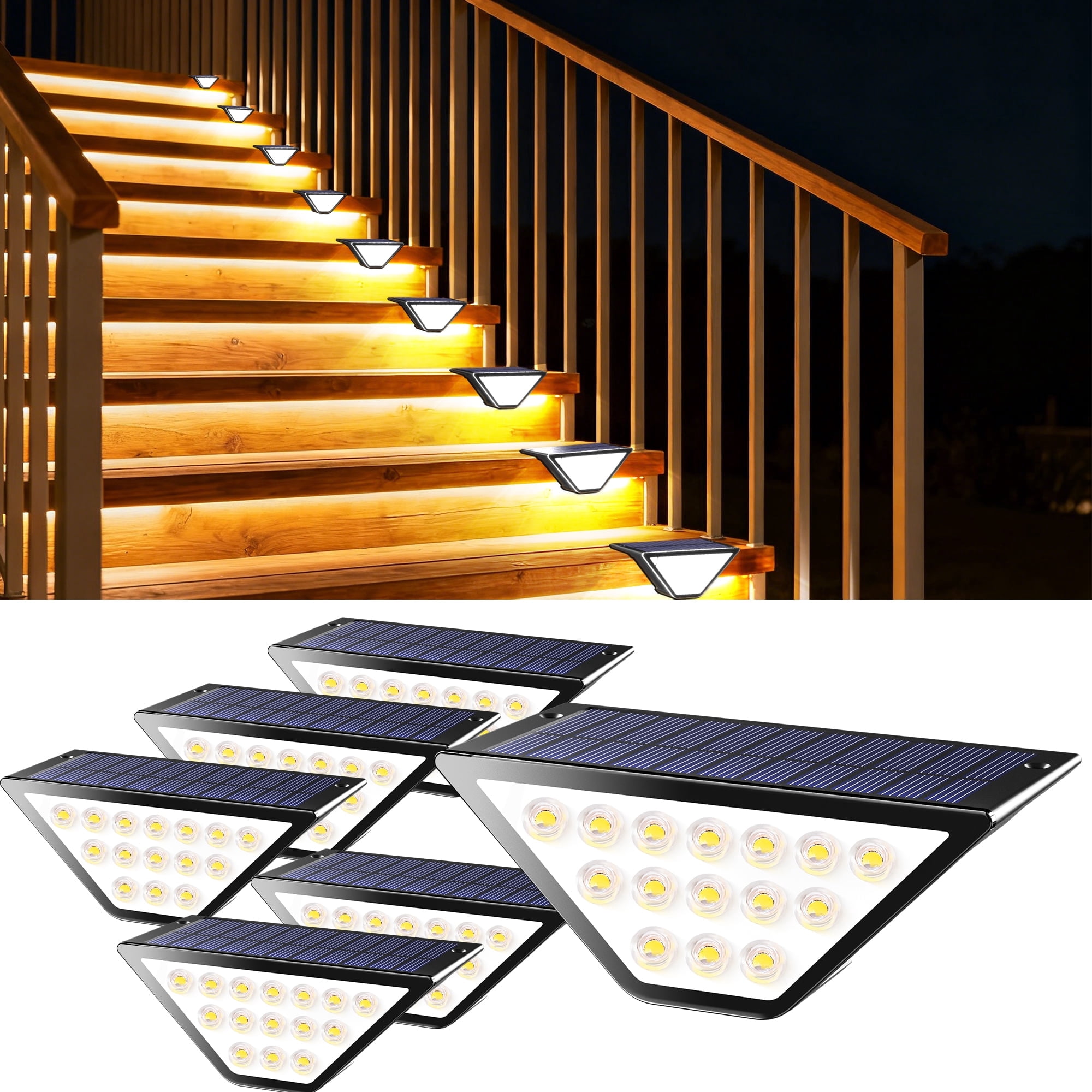 DAYBETTER LED Solar Step Lights Outdoor Stair Lights, IP65 Waterproof ,Warm White ,Daylight, Decor   Solar Decoration Lights for Yard, Garden, Walkways, Front Door, Pathway, Driveway, Porch, 6 Pack