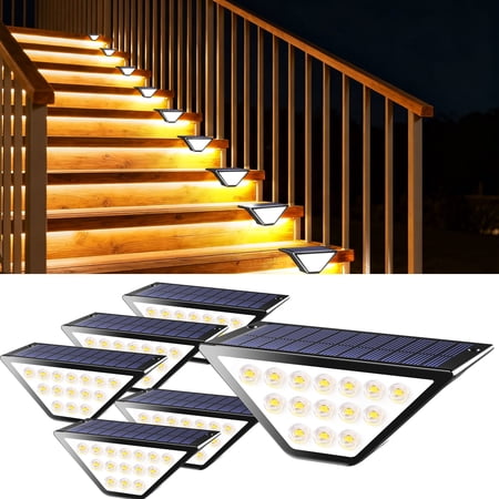 DAYBETTER LED Solar Step Lights Outdoor Stair Lights, IP65 Waterproof ,Warm White ,Daylight, Decor Solar Decoration Lights for Yard, Garden, Walkways, Front Door, Pathway, Driveway, Porch, 6 Pack