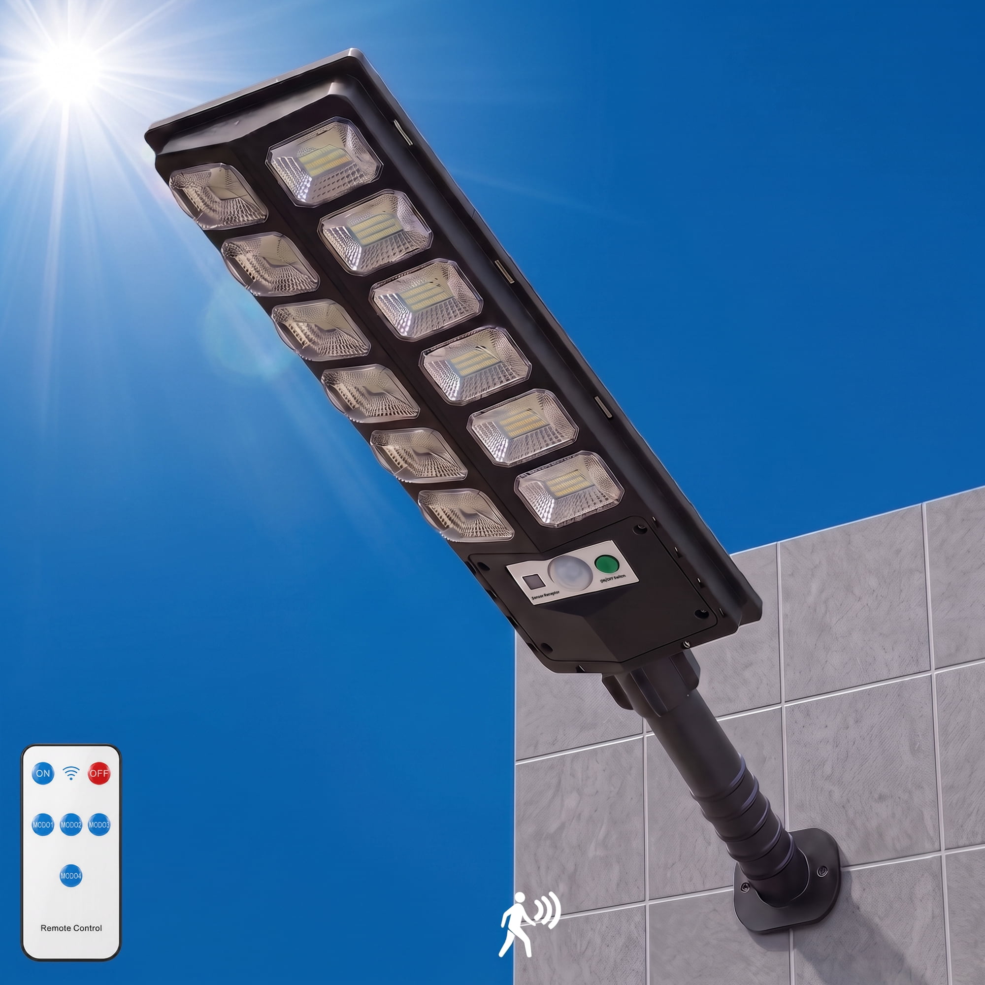 DAYBETTER LED Solar Street Lights Outdoor, Motion Sensor & Remote Control, Flood Lights for Yard Pathway Farm Garden Outdoor