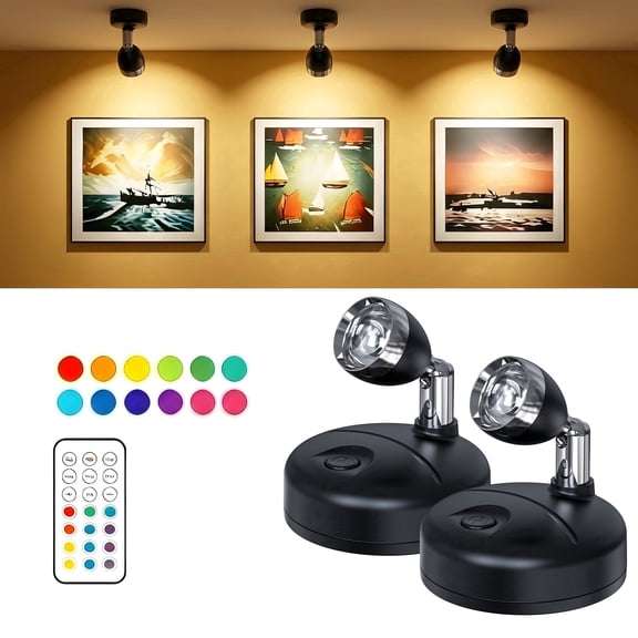 DAYBETTER 2-Pack Spot Lights Indoor, 12 RGB Colors & 2 Lighting Modes, Uplights with Rotatable Lamp Head for Cabinet, Wall, Bedroom