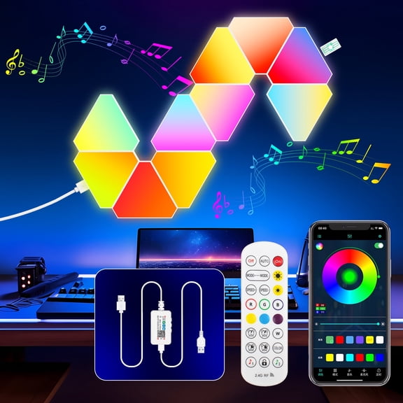 DAYBETTER LED Triangle Wall Lights 10Pack, RGB Gaming Lights with Music Sync, APP/Remote Control DIY Smart Panel Lights for Game Room Deocr,Bedroom,Living Room