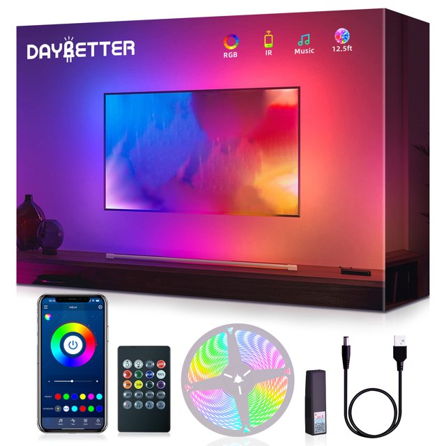 DAYBETTER Led Backlight for TV, 12.5 ft USB Led Strip Lights for TV 55