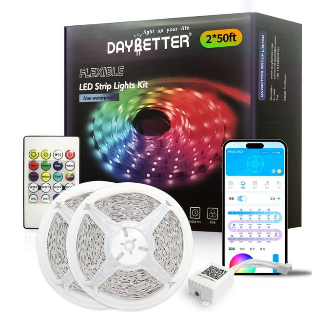 DAYBETTER Led Strip Lights, 2835 RGB 100ft LED lights with App Control