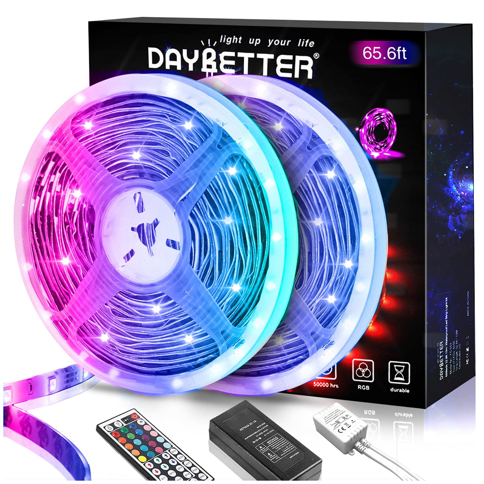 DAYBETTER (2rd Gen) SMD 5050 Remote Control Led Strip Lights 50ft Color  Changing with 44Keys Remote Controller and 12V Power Supply for Bedroom –  Daybetter