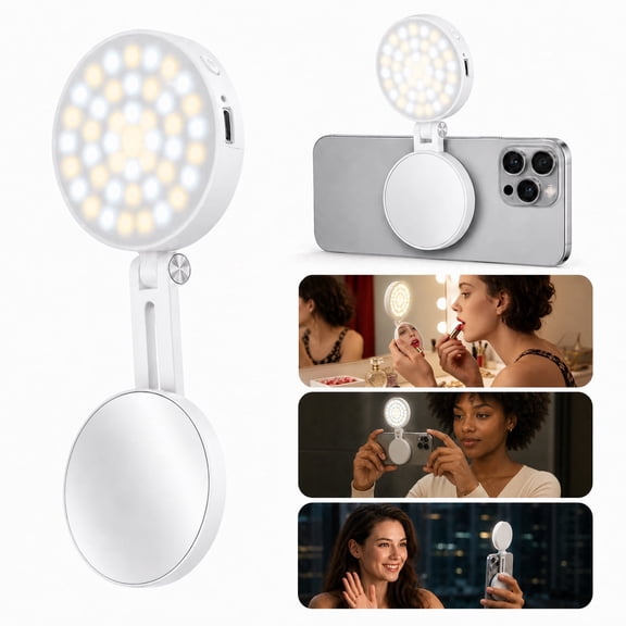 DAYBETTER Magnetic Selfie Light for Phone, 360° Rotating LED Fill Light with Mirror for Photography/Zoom Calls/Video Conference