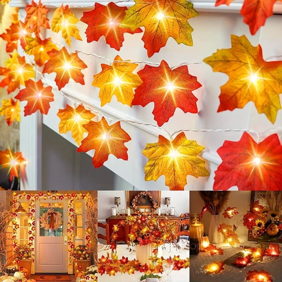 DAYBETTER Maple Leaf Garland String Lights, 10FT 20 LED Warm White Fairy Lights, USB Powered with 8 Lighting Modes, IP20 Indoor Decor Lights for Fall, Thanksgiving, Halloween, Christmas