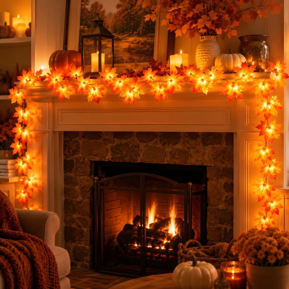 DAYBETTER 10FT Maple Leaf String Lights, 20 LED USB Powered Fall Garland Lights with Remote and 8 Lighting Modes, Indoor Outdoor Decor for Halloween Thanksgiving Christmas