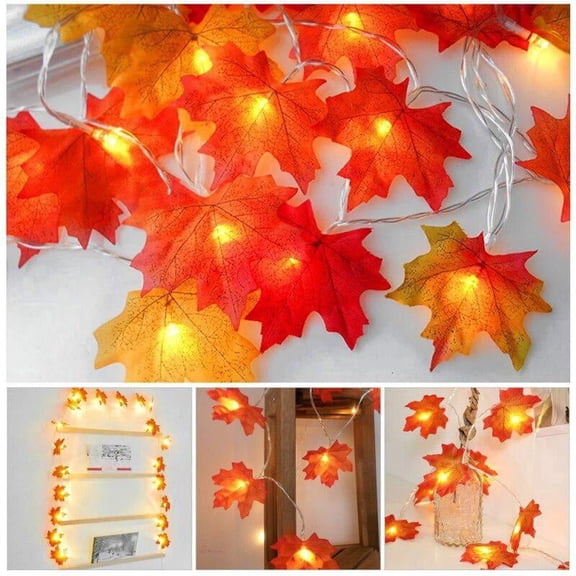 DAYBETTER 2 Pack Maple Leaf String Lights, Total 20Ft 40LED USB Powered Autumn Garland Lights with Remote and 8 Lighting Modes, Indoor Outdoor Halloween Thanksgiving Christmas Decor