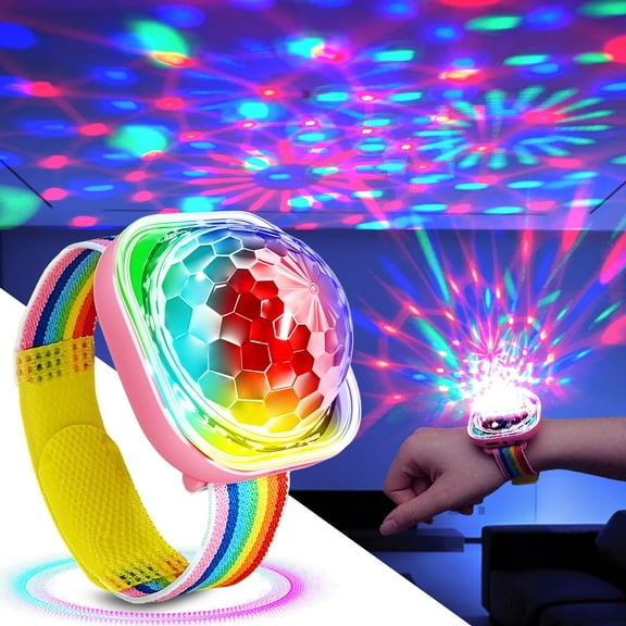 DAYBETTER Night light for kids,Sound Activated Mini Disco Light, Gifts Bracelet Light Projector Pink