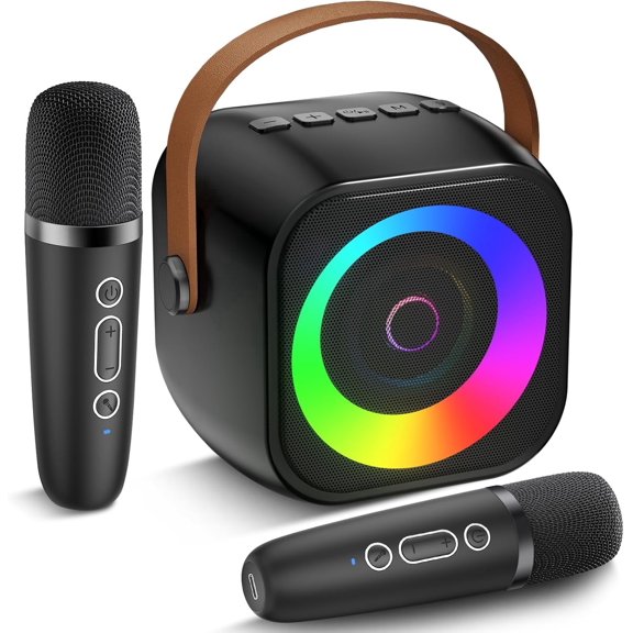 DAYBETTER Mini Karaoke Machine for Adults & Kids, Portable Bluetooth Speaker with 2 Wireless Microphones