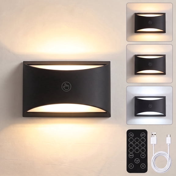 DAYBETTER Wall Light with Rechargeable Black, Wall Sconces with 3 Color Modes & Magnetic, Up and Down Wall Lights for Bedroom, Hallway and Stair