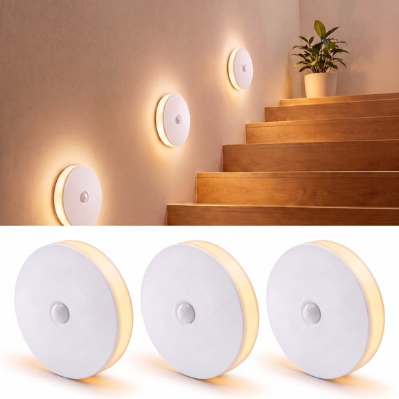 DAYBETTER Rechargeable Motion Sensor Night Lights, Cool & Warm White Color, Stick on Motion Activated Stair Lights Indoor, Portable LED Hallway Lights for Bathroom Bedroom,3Pack