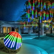 DAYBETTER Multi-Color Meteor Shower Lights Outdoor, Christmas Sting Lights 20in 10 Tube Waterproof Connectable Falling Rain Lights for Garden Yard Halloween Christmas Decoration