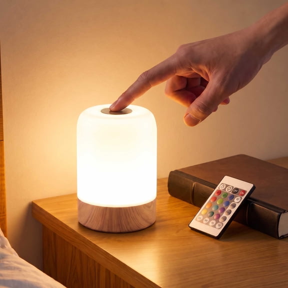 DAYBETTER Night Light, Rechargeable Touch Control Bedside Lamp with Remote Control, 13 Colors & 3 Brightness Levels Adjustable, 1/2/4/6 Hours Timer Function, Portable Night Lamp Perfect for Bedroom,