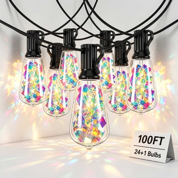 DAYBETTER Outdoor String Lights, 100FT Connectable Dazzling String Lights, ST38 Patio Hanging Lights with 24+1 LED Bulbs, Waterproof and Shatterproof, for Patios, Balconies, Trellises
