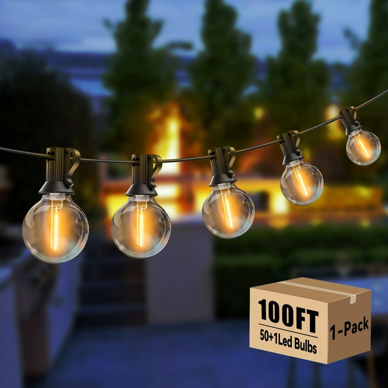 DAYBETTER Outdoor String Lights,100ft,with 50 G40 Edison Vintage Bulbs,Waterproof for Patio Garden Gazebo Bistro Cafe Backyard