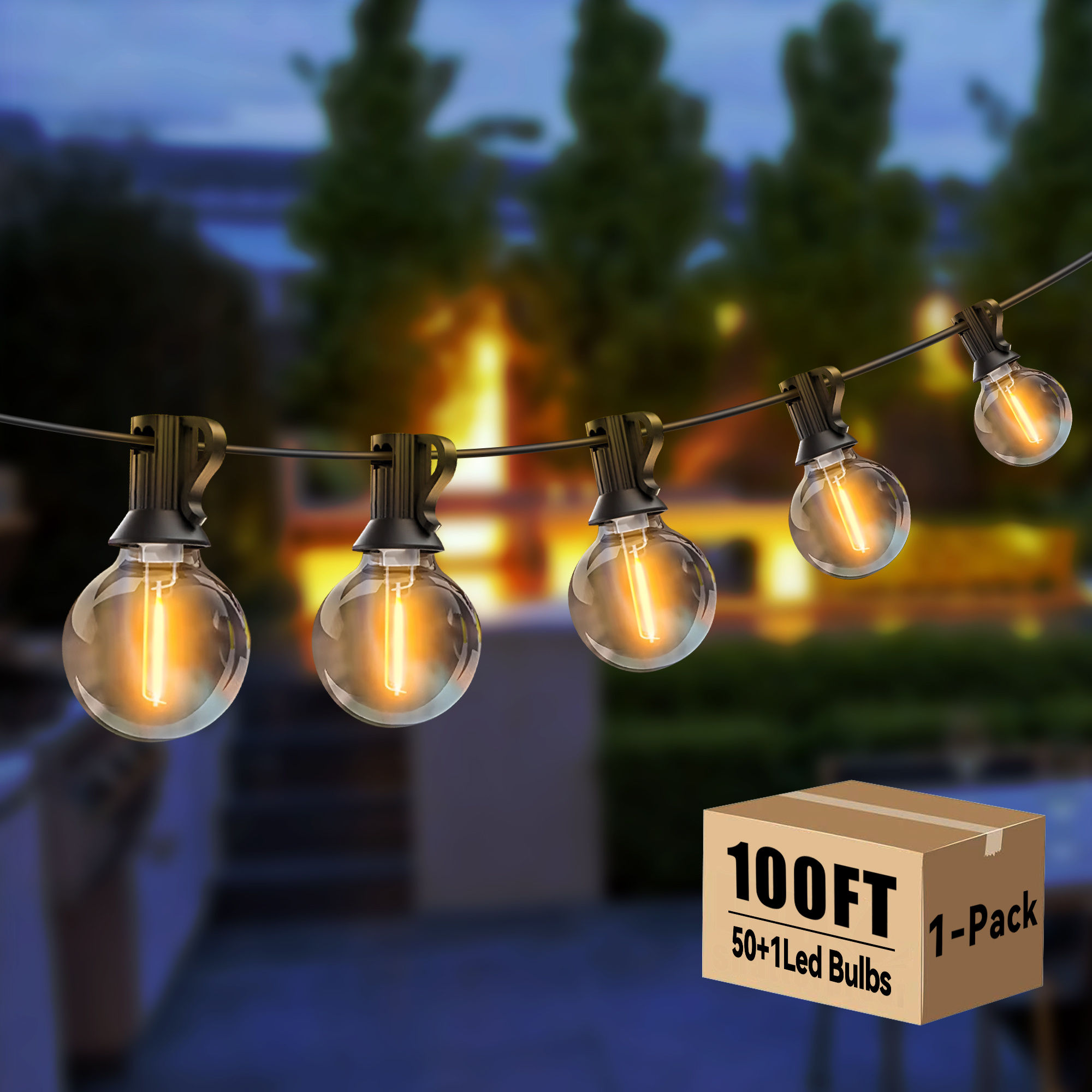 DAYBETTER Outdoor String Lights,100ft,with 50 G40 Edison Vintage Bulbs,Waterproof for Patio Garden Gazebo Bistro Cafe Backyard - image 1 of 10