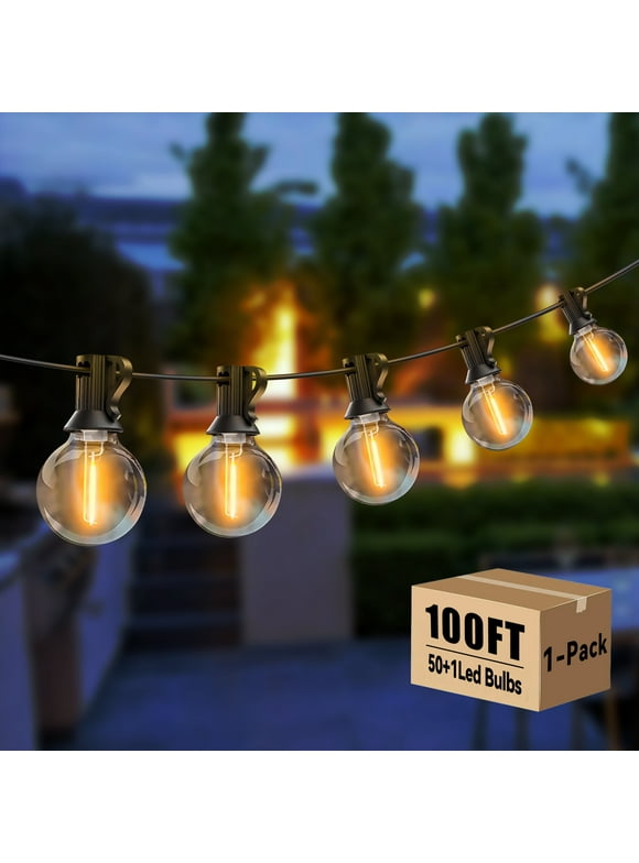 DAYBETTER Outdoor String Lights,100ft,with 50 G40 Edison Vintage Bulbs,Waterproof for Patio Garden Gazebo Bistro Cafe Backyard