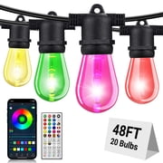 DAYBETTER Outdoor String Lights, 48ft Smart RGBIC Patio Lights with 20 Bulbs, Waterproof Shatterproof, Remote & App Control, for Garden Christmas Decor
