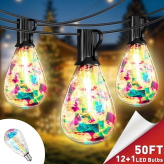 DAYBETTER Outdoor String Lights, 50FT Connectable S14 Dazzling String Lights, Patio Hanging Lights with 12+1 LED Bulbs, Waterproof and Shatterproof, for Pergolas, Gazebos, Tents
