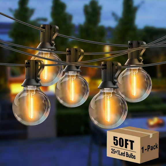 DAYBETTER Outdoor String Lights, 50ft, with 25 G40 Edison Vintage Bulbs, Waterproof for Patio Garden Gazebo Bistro Cafe Backyard