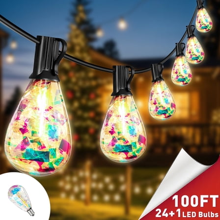 DAYBETTER Outdoor String Lights, S14 100FT Dazzling String Lights, Connectable Patio Hanging Lights with 24+1 LED Bulbs, Waterproof and Shatterproof, for Gardens, Pubs, Balconies
