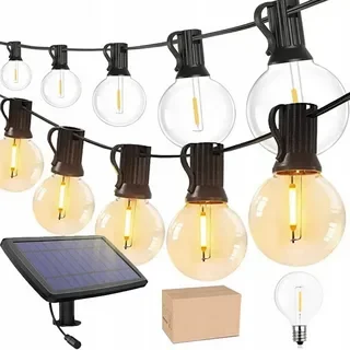 DAYBETTER 50ft Solar Outdoor String Lights, ST38 Patio Lights with 12 LED Bulbs, Dimmable & 8-Mode Remote Control, Waterproof for Porch, Garden, Bistro, Backyard Decor