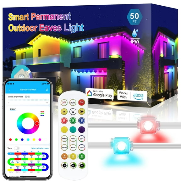 DAYBETTER Permanent Outdoor Lights, 50ft Waterproof Eaves Lights with 36LEDs, for Christmas