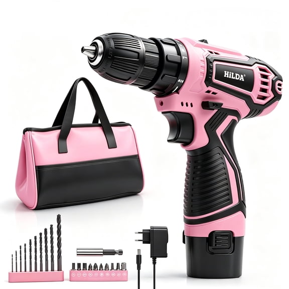 MOSENSE Pink 12V Cordless Drill Set, 2-Speed Drill Driver with 10mm Keyless Chuck, 25N·m Torque, 1300mAh Battery & Charger Included, DIY Home Repair & Furniture Assembly