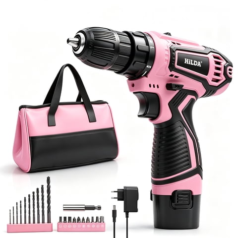DAYBETTER Pink 12V Cordless Drill Set, 2-Speed Drill Driver with 10mm Keyless Chuck, 25Nm Torque, 1300mAh Battery & Charger Included, DIY Home Repair & Furniture Assembly