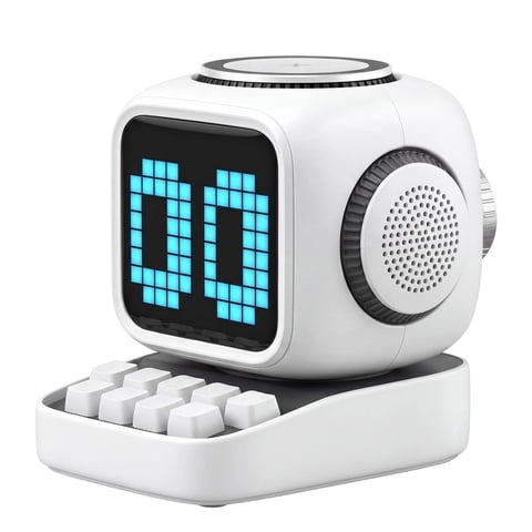 DAYBETTER Adorable Pixel Bluetooth Speaker, Portable Multi-Function Speaker with Alarm, Timer & White Noise, Ideal Gift for Boys, Girls, Kids (White)