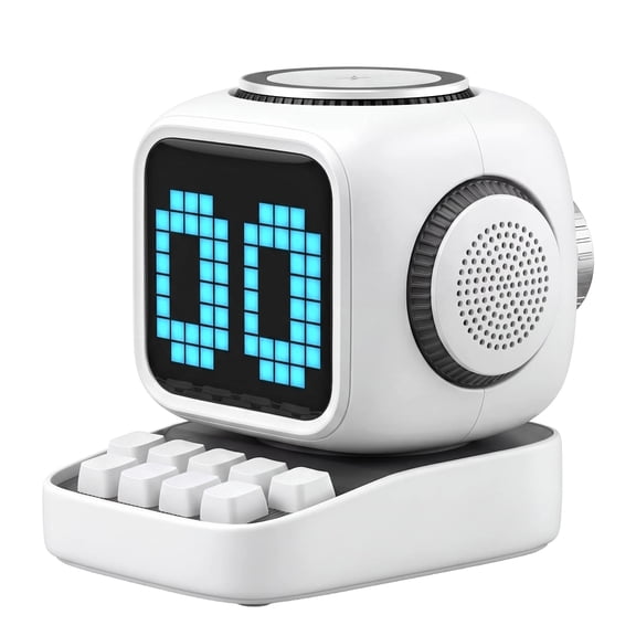 DAYBETTER Adorable Pixel Bluetooth Speaker, Portable Multi-Function Speaker with Alarm, Timer & White Noise, Ideal Gift for Boys, Girls, Kids (White)