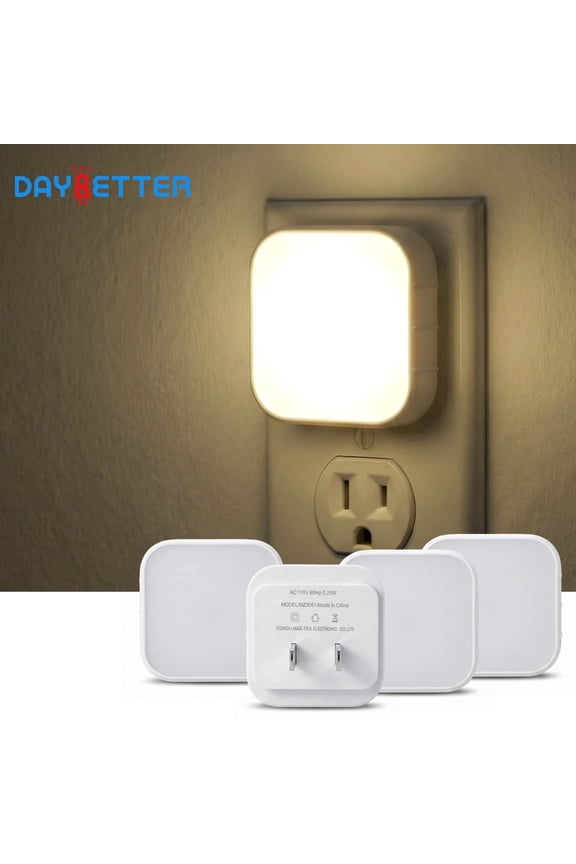 Plug-in LED Night Light 4Pack, Light Sensing Warm White lamp Space Saving Design, Home Decor nightlight for Adult/Kids Bedroom