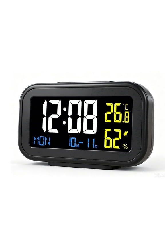 Digital Alarm Clock, Large Backlit LCD Screen, Temp Humidity Detector, Snooze, Date Week & Min Max Temp Memory for Home Bedroom Office