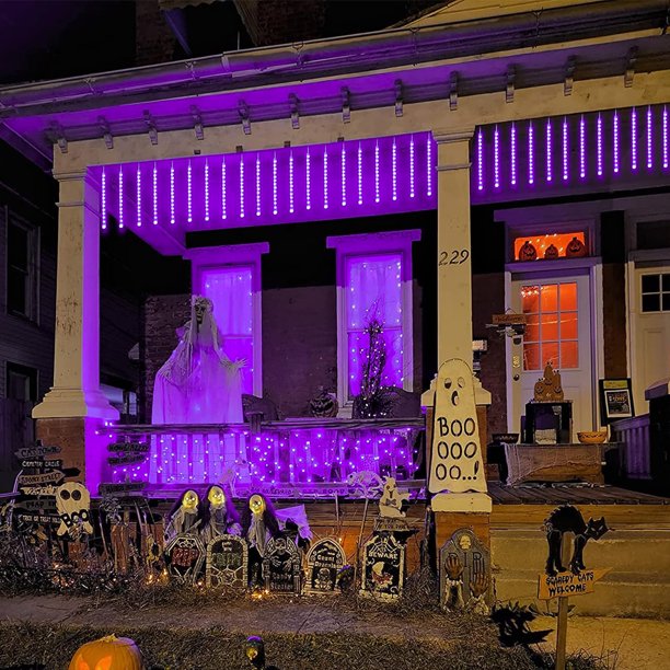 DAYBETTER Purple Meteor Shower Lights Outdoor, Christmas Connectable