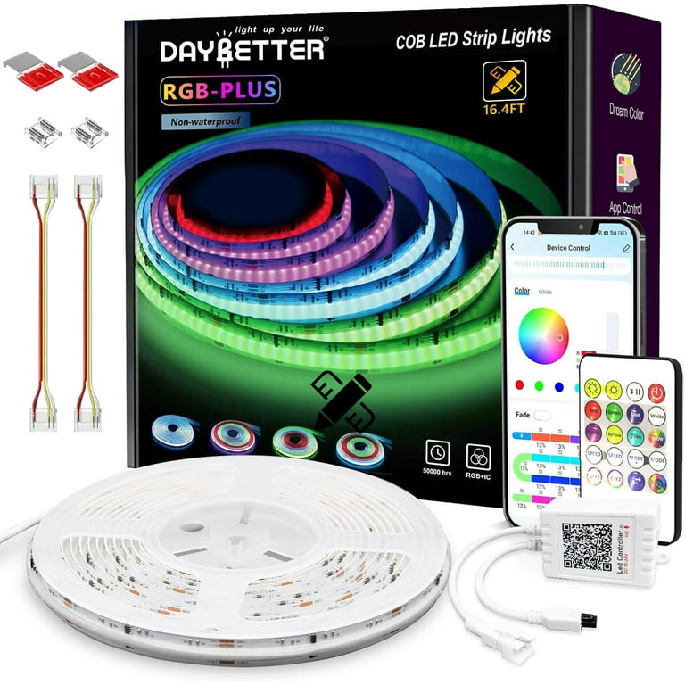 DAYBETTER RGB IC COB LED Strip Lights LED Lights with Built in IC Chips App Control Music Sync Addressable Dream Color COB Lights with Remote for