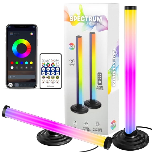 DAYBETTER 270° RGB LED Light Bars, USB Powered TV Backlight, Music Sync, APP & Remote Control, Multiple Modes Multi-Color, for 45–70 Inch TVs, 2 Pack