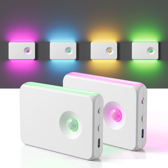 DAYBETTER Motion Sensor Night Light 2 Pack, 7 RGB Colors and 2 Lighting Modes, Rechargeable,Perfect for Stair, Bedroom and Bathroom.