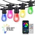 thumbnail image 1 of DAYBETTER Outdoor String Lights, 48FT Smart RGBIC Patio Lights, 15 Shatterproof Bulbs, Remote & App Control, for Garden Christmas Decor, 1 of 8