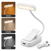 DAYBETTER LED Rechargeable Clip-on Reading Light, 3 Color Modes, Adjustable Brightness, Portable Bed Reading Lamp for Bookworms, White
