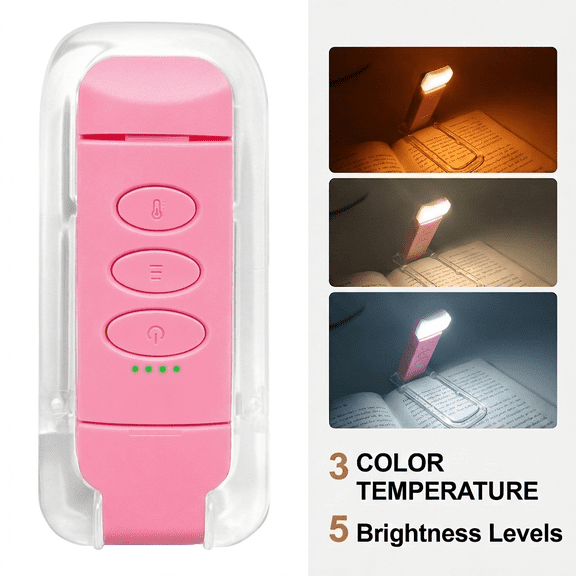 DAYBETTER Rechargeable Clip-on Reading Light, 3 Color Modes, 5 Brightness Levels, Portable for Bed Reading, Bookworms,Pink