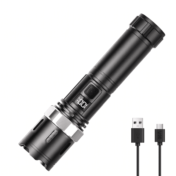 DAYBETTER Rechargeable LED Handheld Flashlight - High Lumens, Zoomable, LCD Battery Level Display Camping Lights with 4 Light Modes, Ideal for Emergency, Hiking