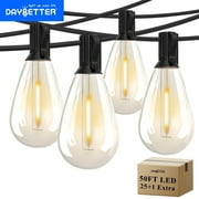DAYBETTER 50ft Outdoor String Lights, with 25 Led Waterproof Bulbs, Connectable Patio Hanging Lights for Yard, Garden, Canopy