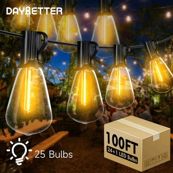 DAYBETTER ST38 100FT Outdoor String Lights ,Connectable Lights for Patio Backyard Balcony