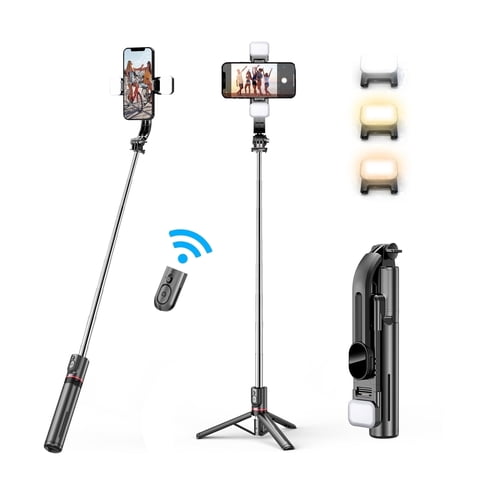 DAYBETTER Selfie Stick Tripod with Wireless Remote Control & LED Fill Lights, Portable Phone Tripod for Iphone/Android