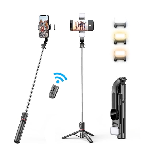 DAYBETTER Selfie Stick Tripod with Wireless Remote Control & LED Fill Lights, Portable Phone Tripod for Iphone/Android