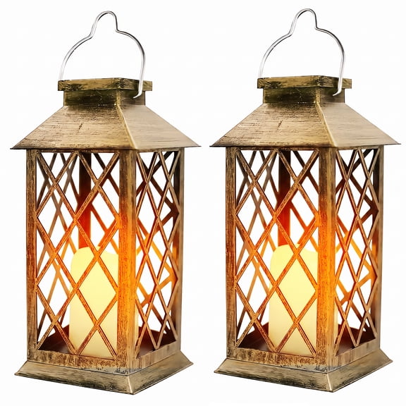 DAYBETTER Set of 2 Outdoor Solar Lantern, Hanging Solar Lights for Outside Garden Decor with Flickering Flameless LED Candle